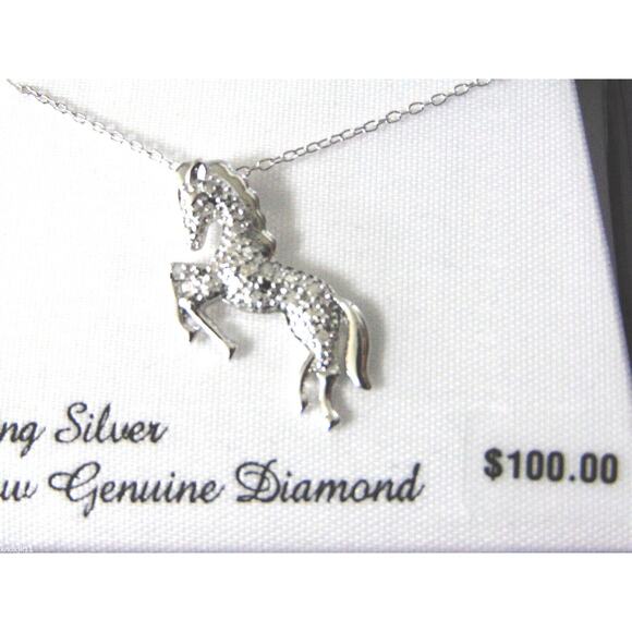 NEW 1/10cttw DIAMOND HORSE NECKLACE 18" Sterling Silver Chain + Pendant Ladies - Picture 1 of 6